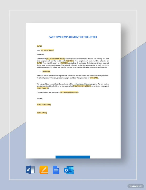 part time employment offer letter templates