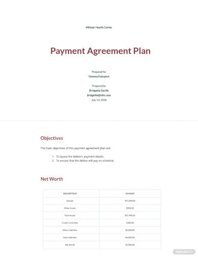 payment agreement plan template