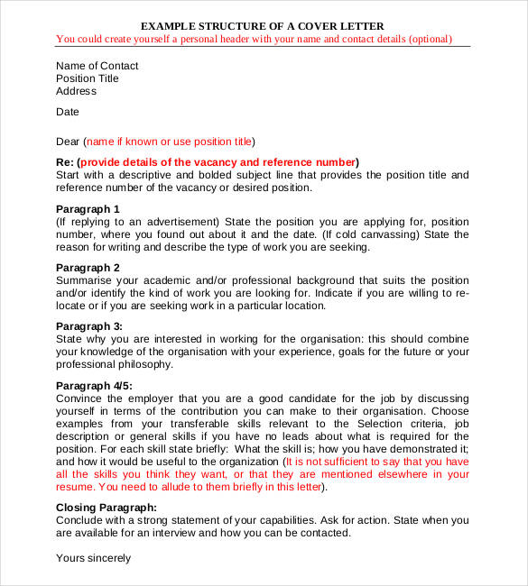 personal cover letter structure pdf