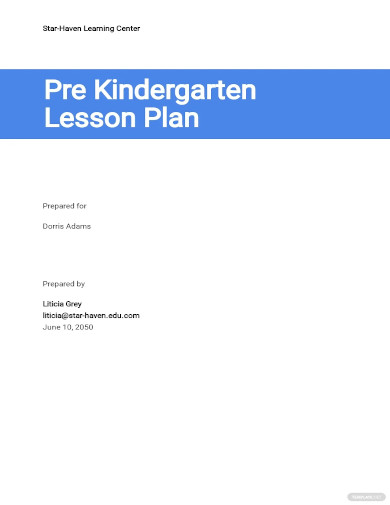 pre kindergarten lesson plan template