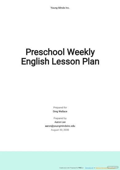 preschool weekly english lesson plan template