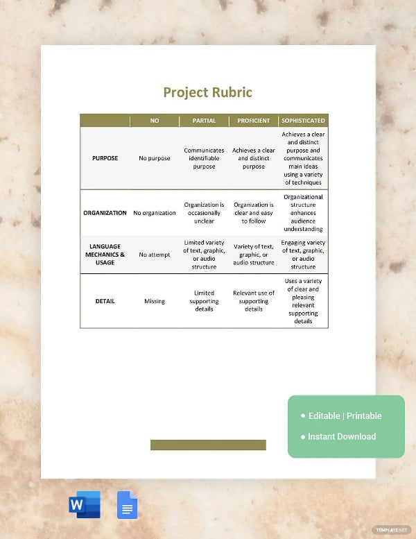 project rubric template