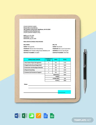 real estate consulting proforma invoice template