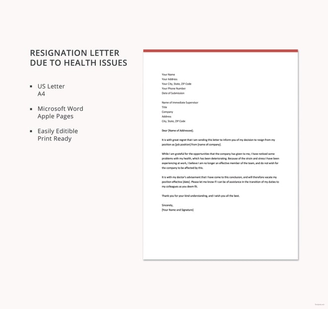 9+ Resignation Letter Due to Stress Template - PDF, Word, iPages | Free ...