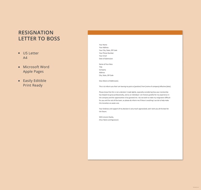 resignation letter to boss
