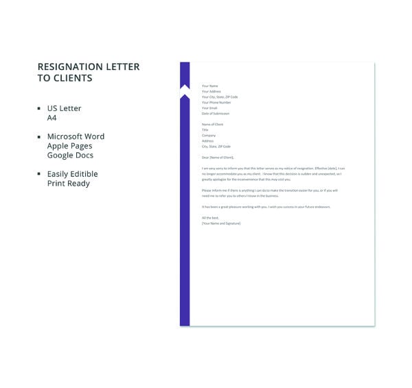 resignation letter to client template