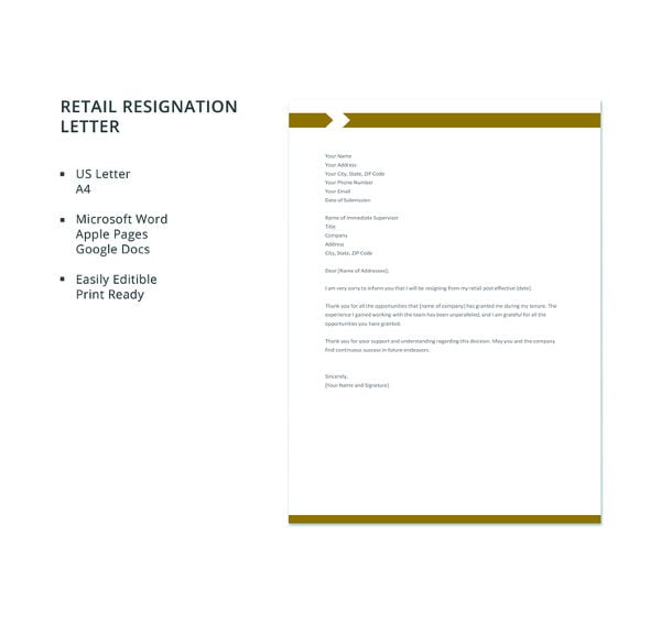 retail resignation letter template