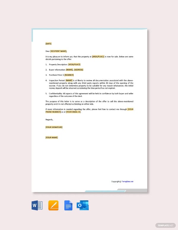sale of property offer letter template