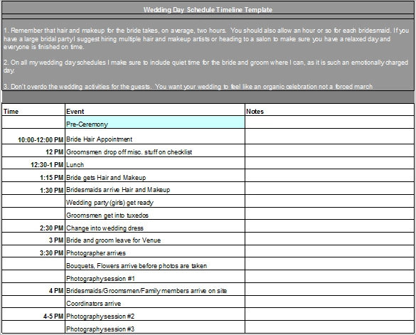 sample wedding day schedule timeline template