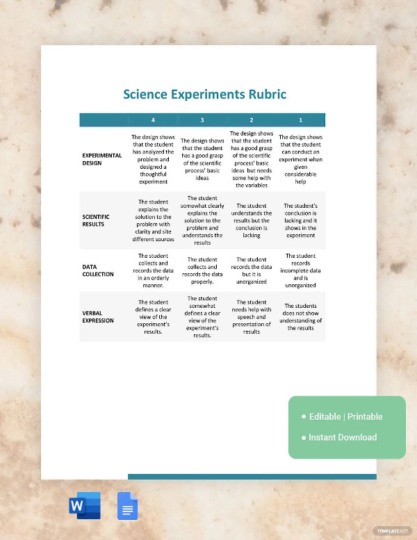 science experiment rubric templates