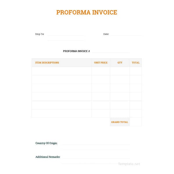 simple proforma invoice template