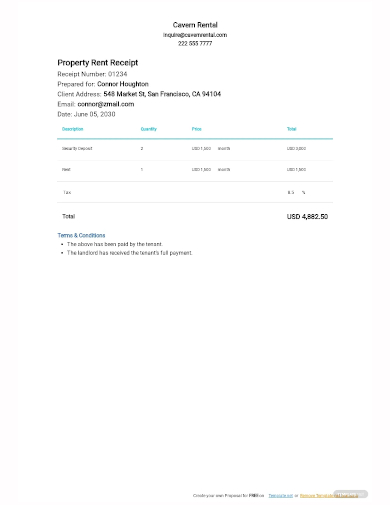 simple property proforma rent receipt template