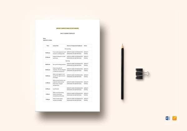 standard daily planner creative template