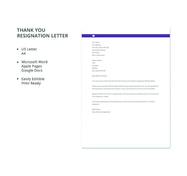 thank you resignation letter template