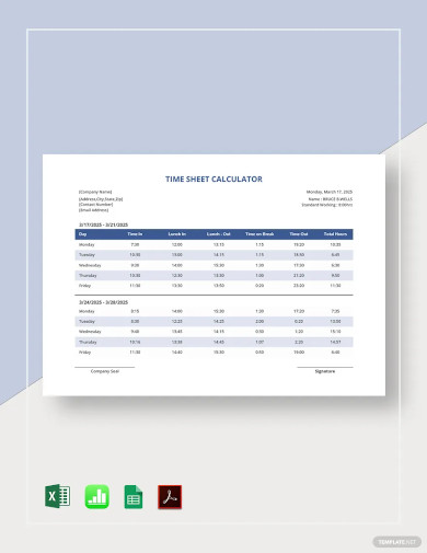 time sheet calculator template