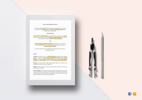 vehicle lease agreement template