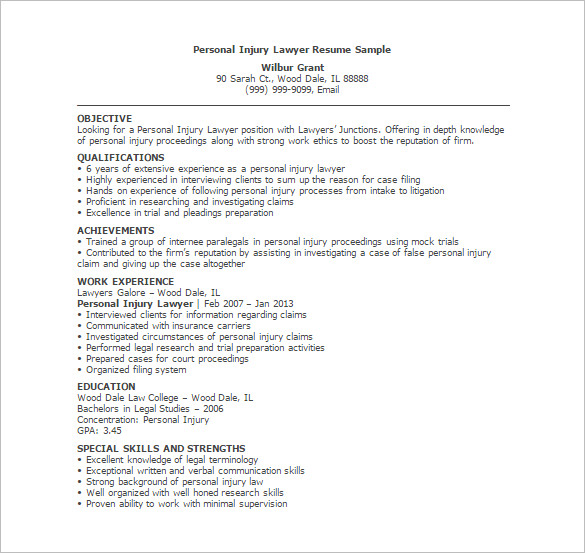 personal injury lawyer resume template