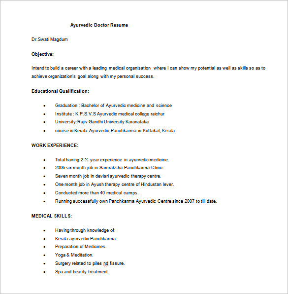 Resume format for doctor