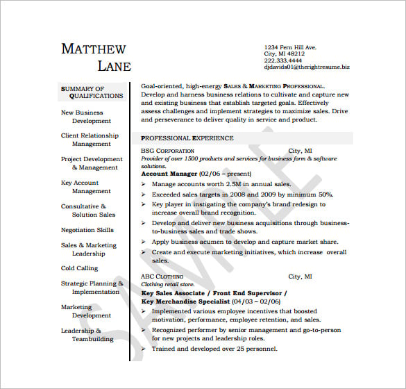 account manager resume free pdf download