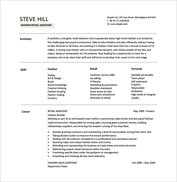 5+ Retail Resume Templates DOC, PDF