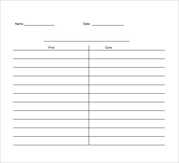 12  T Chart Templates Free Sample Example Format Download