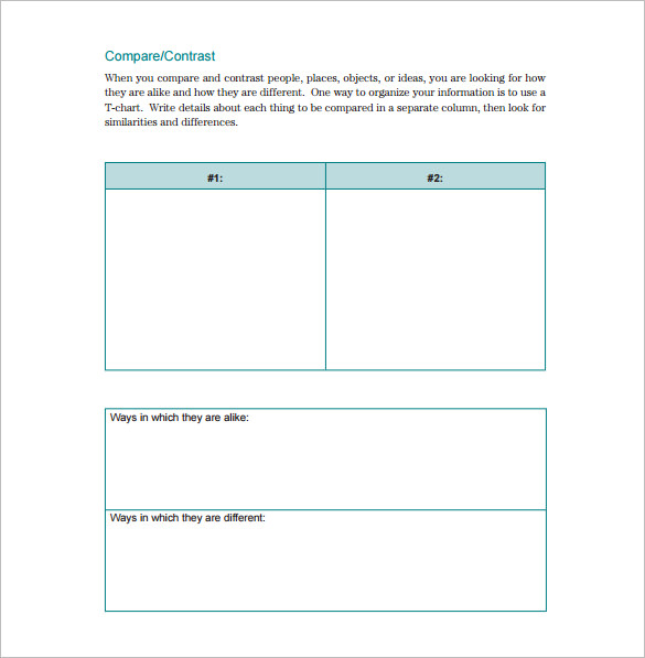 Compare And Contrast Chart Examples