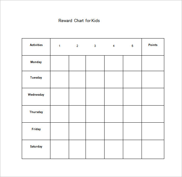 kids reward chart free word template downlaod