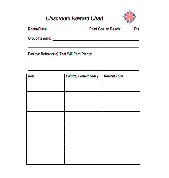 class room reward chart free pdf template