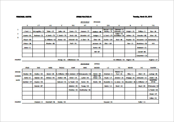 Football Depth Chart Template Excel DocTemplates