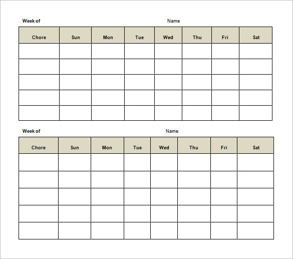 13+ Sample Weekly Chore Chart Templates - Free Sample ...