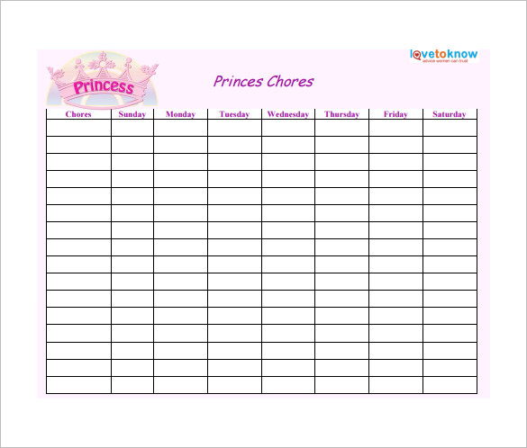 Weekly Chore Chart Template 8