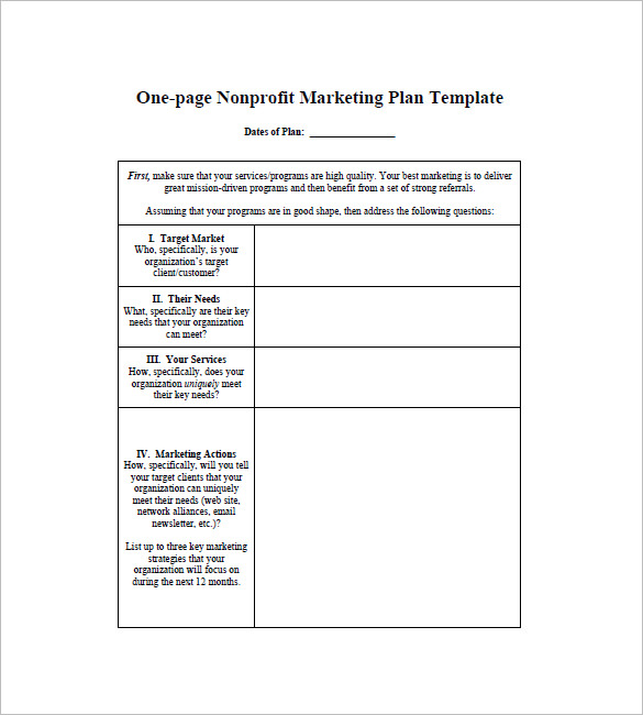 basic one page marketing plan