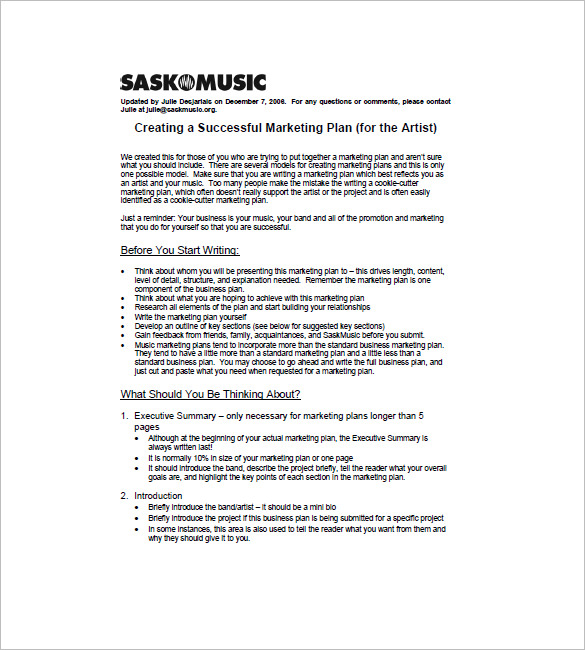 music artist business plan example