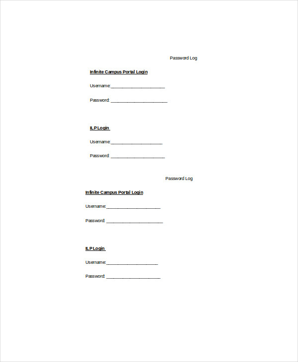 password log template