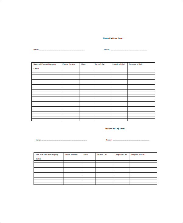 phone log template