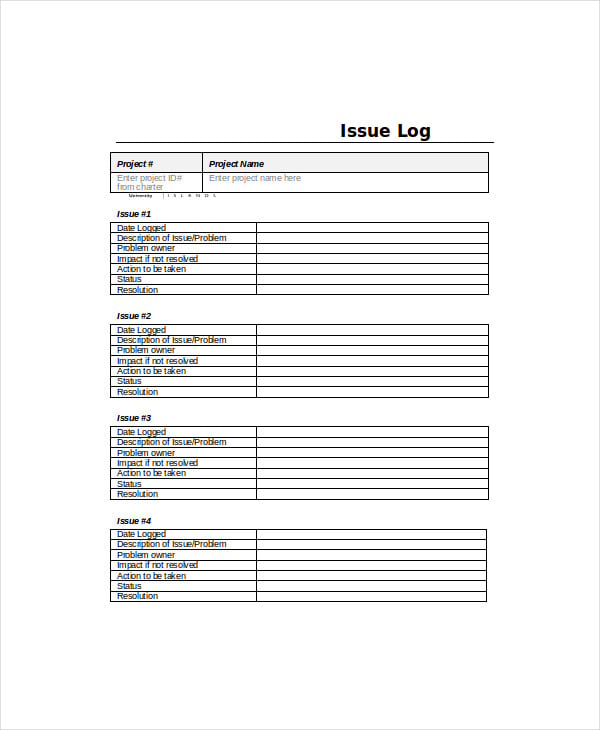 project issue log template