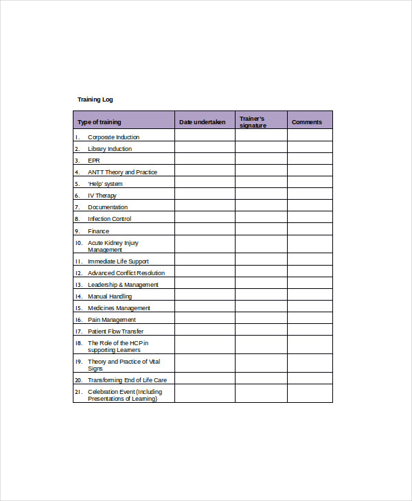 training log template