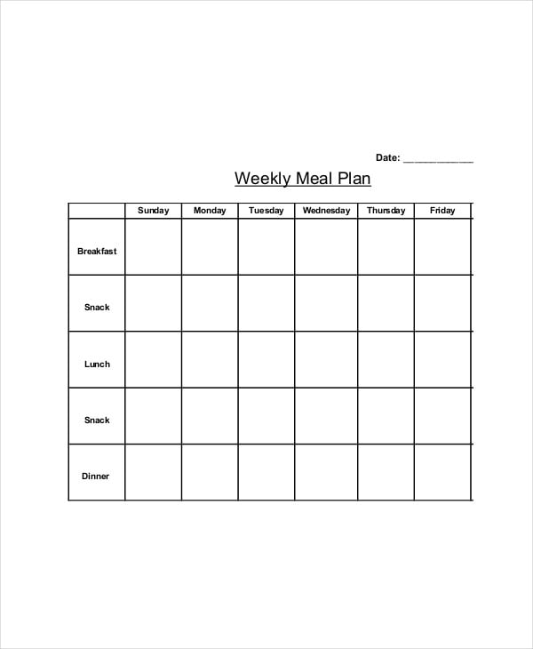 blank meal plan template