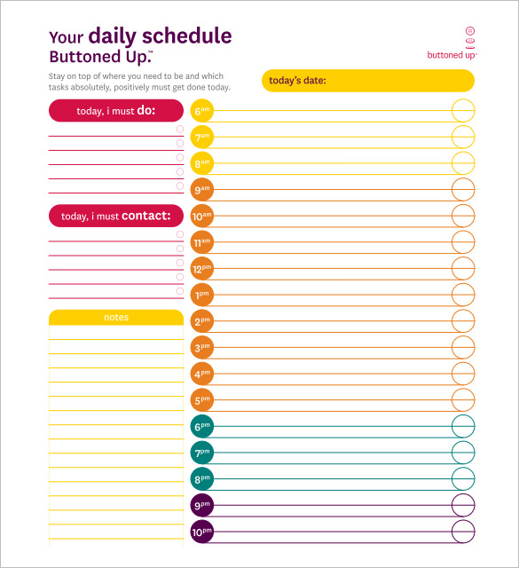 excel daily work schedule template