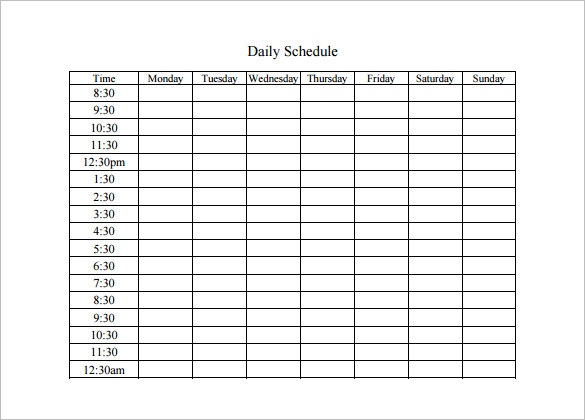 Daily Schedule Template 5 Free Word Excel PDF Documents Download 