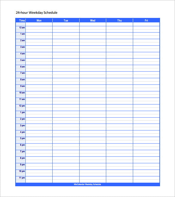 hour weekday work schedule template