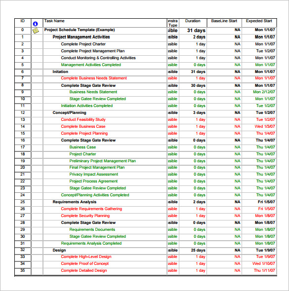 project schedule template