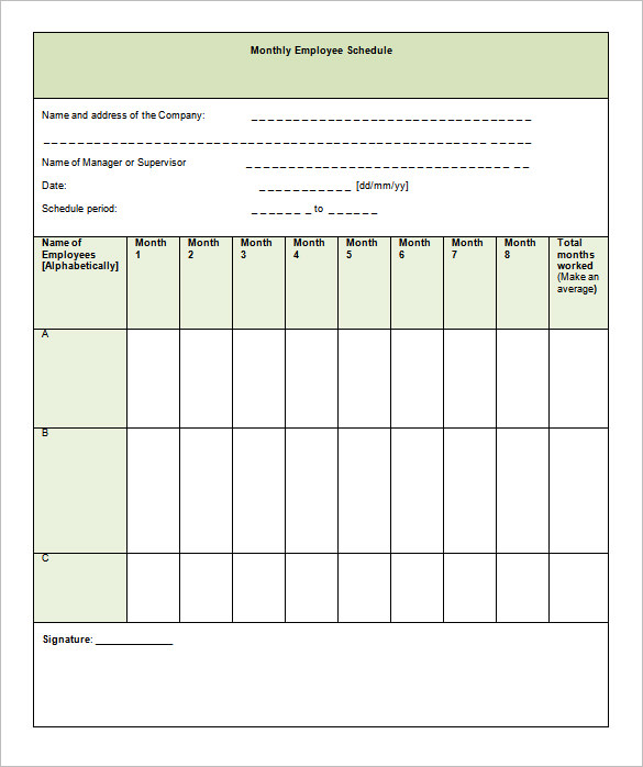 monthly employee schedule template word doc