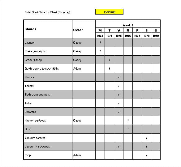 house cleaning schedule template free excel format