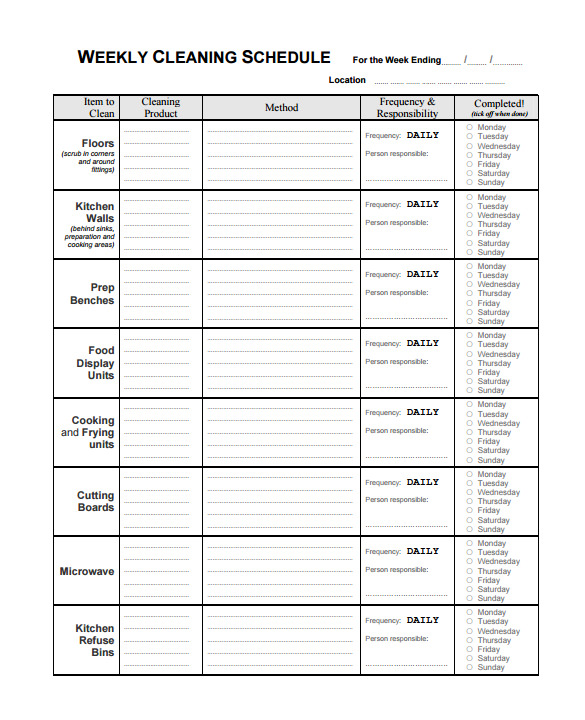 Free Editable Printable Cleaning Schedule