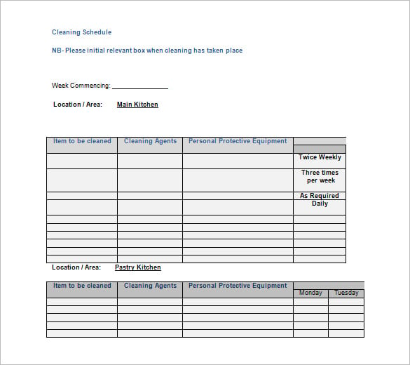 kitchen cleaning schedule template word doc