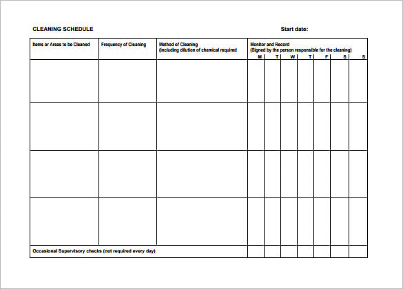 management cleaning schedule template