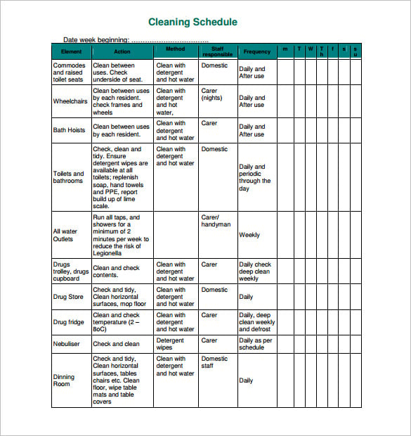 cleaning schedule for small homes download