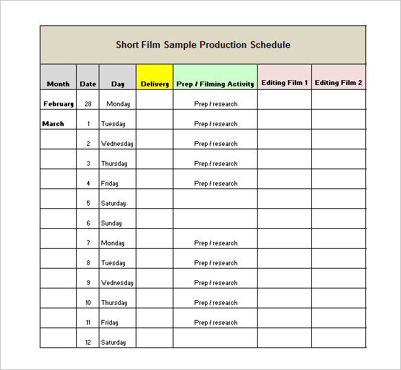 film production schedule template download