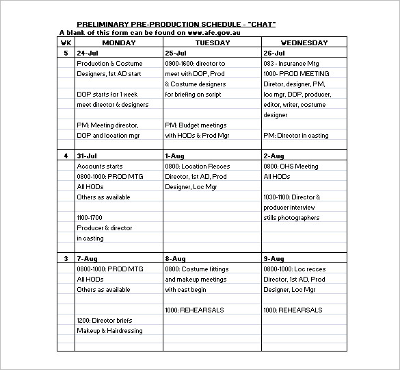 Production Chart Template